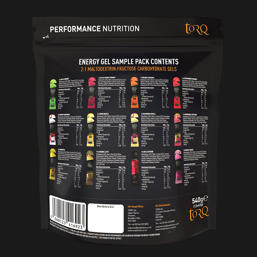 TORQ ENERGY GELS - Sample Pack 12 Gels (8 Standard , 4 Guarana)