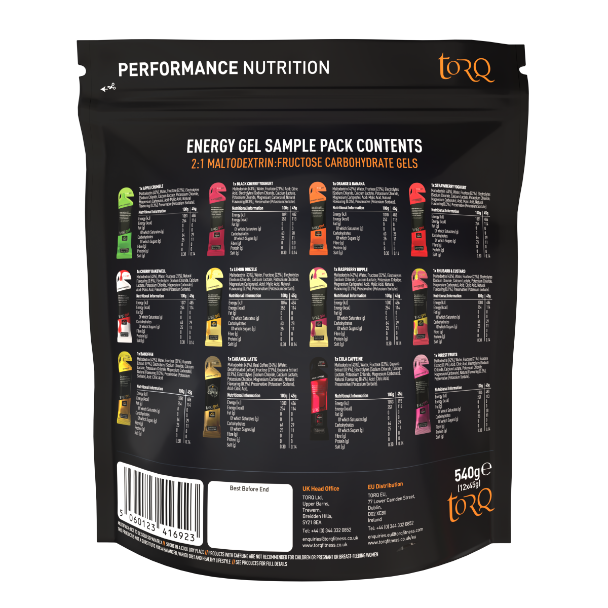 TORQ ENERGY GELS | 12 Gel Pack | 8 Standard + 4 Caffeine