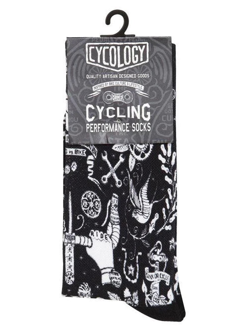 Velo Tattoo Cycling Socks - One Size / Black