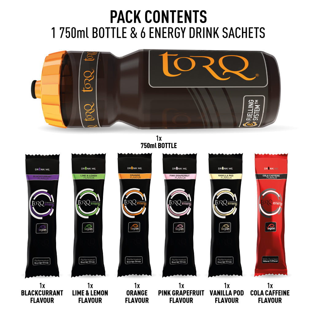 TORQ ENERGY DRINK - 750ml Bottle &amp; 6 Mixed Sachets