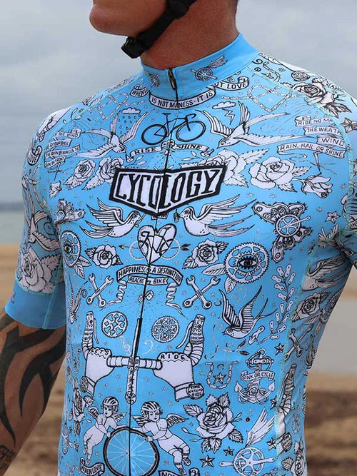 Velo Tattoo Men&#39;s Cycling Jersey - Blue